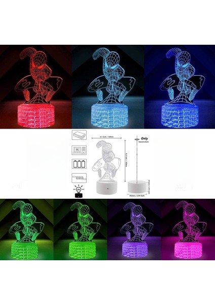 Örümcek Adam 3D Gece Lambası Çocuk Hediye Oyuncak Noel Hediyesi (Yurt Dışından)