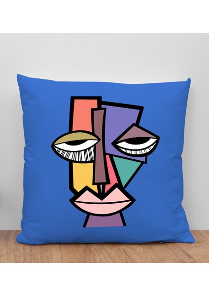 Modern Art Tasarımlı Mavi Kırlent Yastık, Arkadaşa Hediye, Ev Dekorasyonu, Ev Hediyesi-9