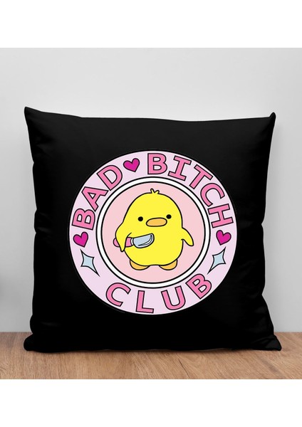 Bad Bitch Club Tasarımlı Siyah Kırlent Yastık, Arkadaşa Hediye, Ev Dekorasyonu, Ev Hediyesi-1