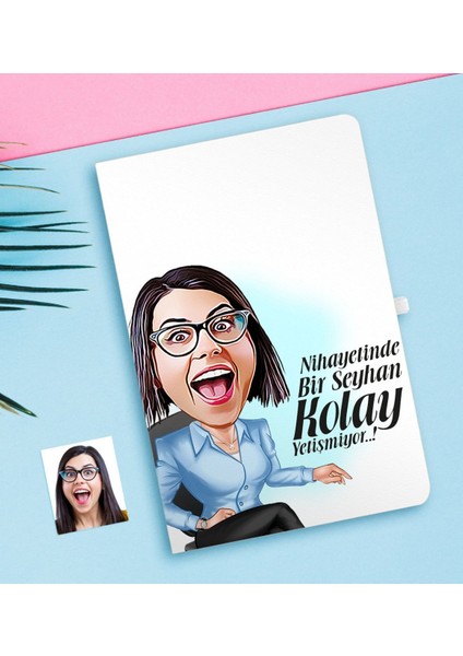 Kişiye Özel Bayan Kolay Yetişmiyor Karikatürlü Beyaz Defter-2