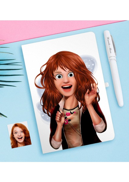 Kişiye Özel Barbie Bebek Karikatürlü Beyaz Defter ve Kalem Hediye Seti-8