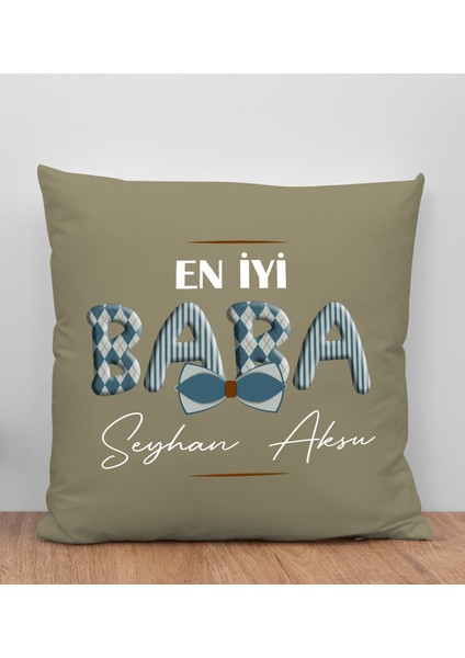 Kişiye Özel Isimli Babalar Günü Tasarımlı Haki Kırlent Yastık-12 Babaya Hediye, Ev Dekorasyonu, Babalar Günü Hediyesi