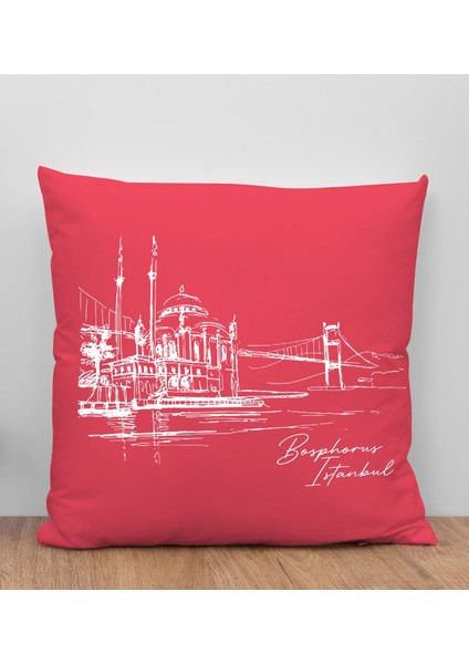 Istanbul Tasarımlı Kırmızı Kırlent Yastık, Arkadaşa Hediye, Ev Dekorasyonu, Ev Hediyesi-5