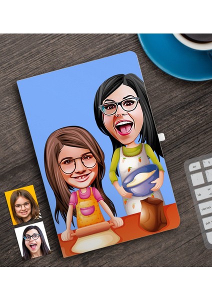 Kişiye Özel Anne Kız Karikatürlü Defter-2