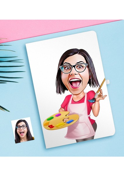 Kişiye Özel Bayan Ressam Karikatürlü Defter
