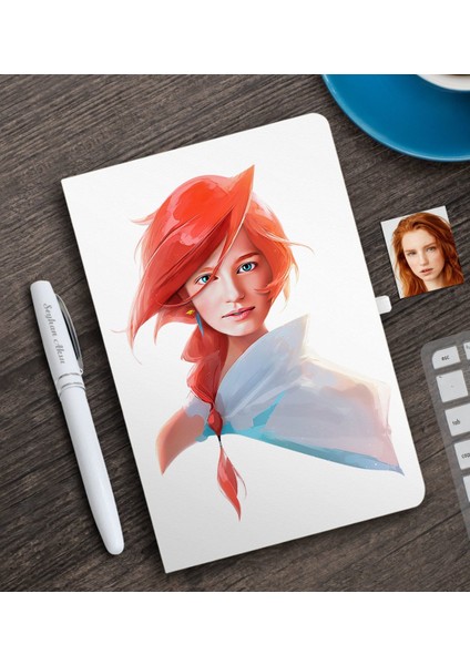 Kişiye Özel Kadın Soyut Karikatürlü Beyaz Defter ve Kalem Hediye Seti-24