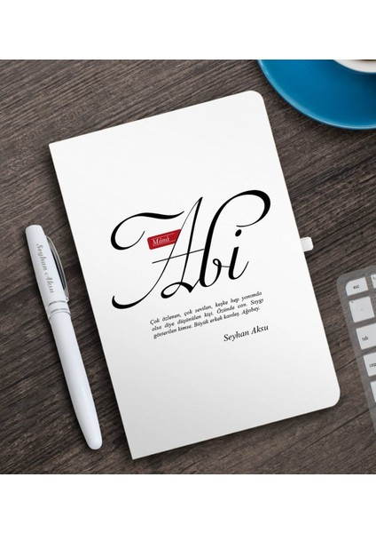 Kişiye Özel Mânâ Abi Beyaz Defter ve Kalem Hediye Seti