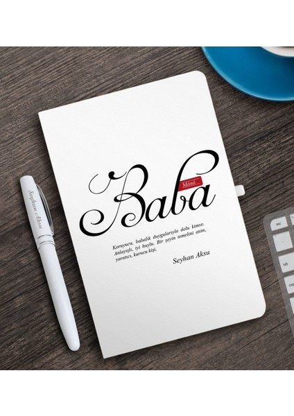 Kişiye Özel Mânâ Baba Beyaz Defter ve Kalem Hediye Seti