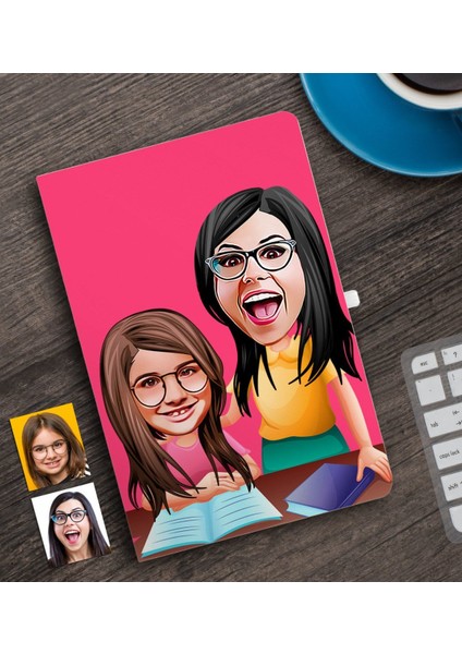 Kişiye Özel Anne Kız Karikatürlü Defter-1