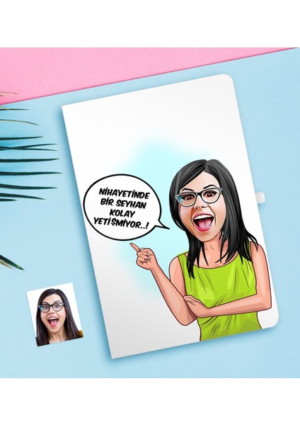 Kişiye Özel Bayan Kolay Yetişmiyor Karikatürlü Beyaz Defter-5