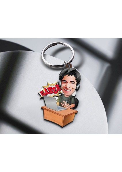 Kişiye Özel Gamer Karikatürlü Ahşap Anahtarlık-1 Sevgiliye Hediye, Arkadaşa Hediye, Doğum Günü Hediyesi fiyatları