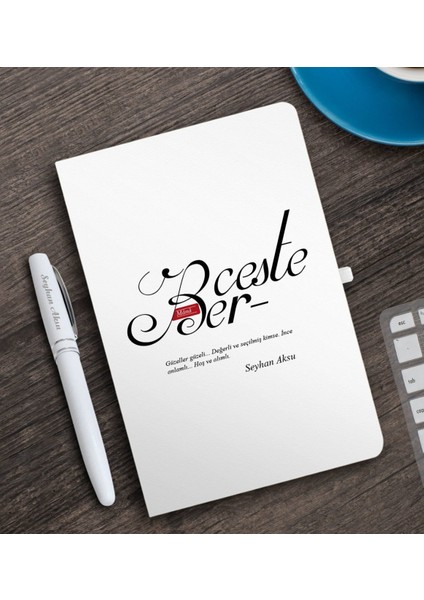 Kişiye Özel Mânâ Berceste Beyaz Defter ve Kalem Hediye Seti