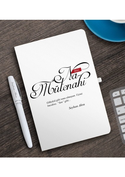 Kişiye Özel Mânâ Namütenahi Beyaz Defter ve Kalem Hediye Seti