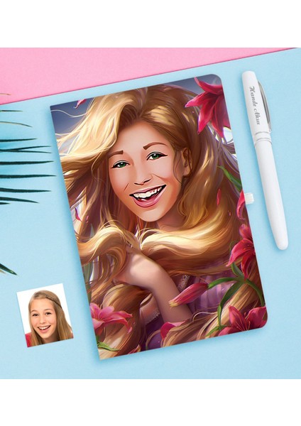 Kişiye Özel Kadın Soyut Karikatürlü Beyaz Defter ve Kalem Hediye Seti-7