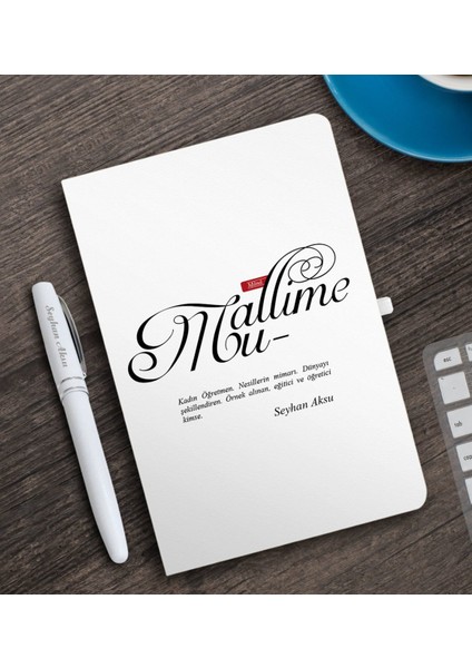 Kişiye Özel Mânâ Muallime Beyaz Defter ve Kalem Hediye Seti