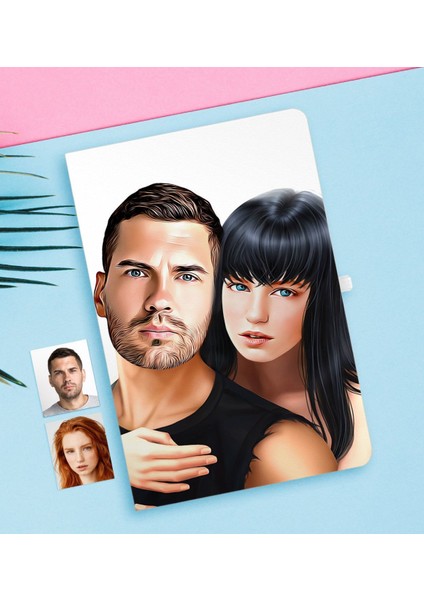 Kişiye Özel Sevgililer Karikatürlü Beyaz Defter-37