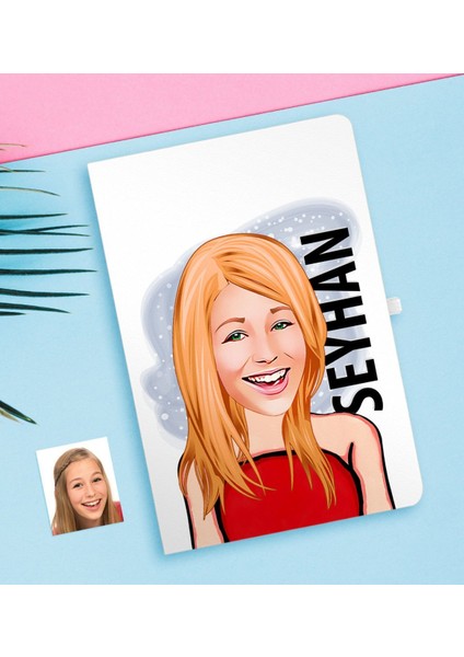 Kişiye Özel Bayan Karikatürlü Beyaz Defter-33