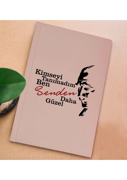Kimseyi Tanımadım Ben Atatürk Temalı Pembe Sert Kapaklı Defter ve Middle Kupa Seti-3