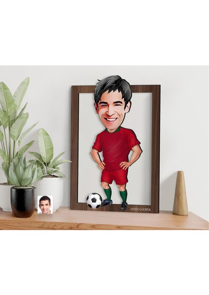 Kişiye Özel Erkek Futbolcu Karikatürlü 3D Ahşap Tablo-12, Sevgiliye Hediye, Arkadaşa Hediye, Doğum Günü Hediyesi