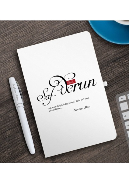 Kişiye Özel Mânâ Safderun Beyaz Defter ve Kalem Hediye Seti