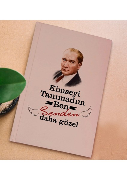 Kimseyi Tanımadım Ben Atatürk Temalı Pembe Sert Kapaklı Defter ve Middle Kupa Seti-5
