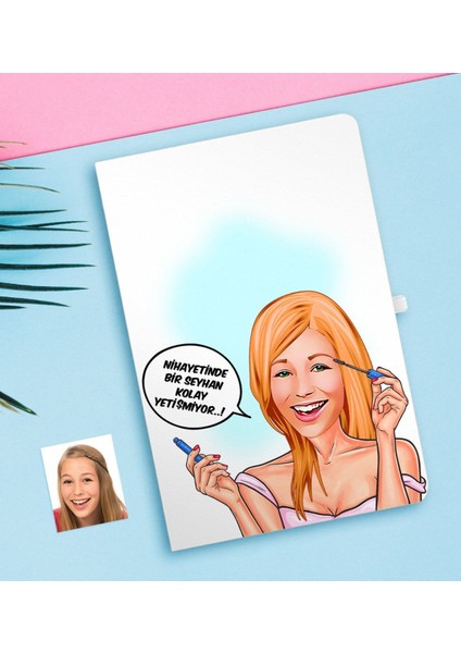 Kişiye Özel Bayan Kolay Yetişmiyor Karikatürlü Beyaz Defter-7