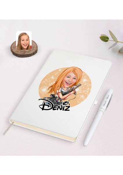 Kişiye Özel Kadın Kuaför Karikatürlü Beyaz Defter ve Kalem Hediye Seti-2