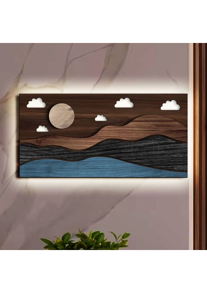 LED Işıklı Dağ Tasarımlı Ahşap Bar TABELASI(38X19CM)-1, Home Bar Tabela, Rustik Ev Dekorasyonu, Duvar Dekoru