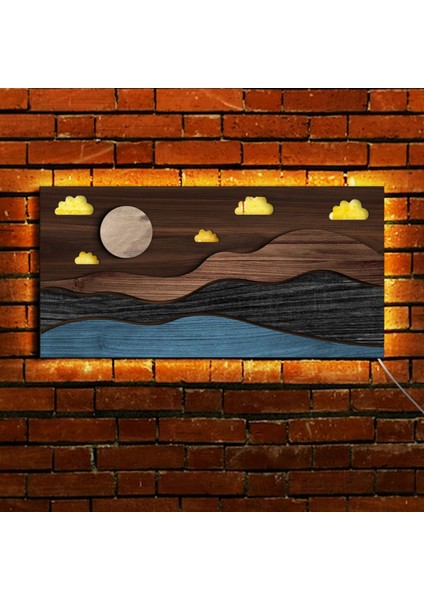 LED Işıklı Dağ Tasarımlı Ahşap Bar TABELASI(38X19CM)-1, Home Bar Tabela, Rustik Ev Dekorasyonu, Duvar Dekoru modelleri