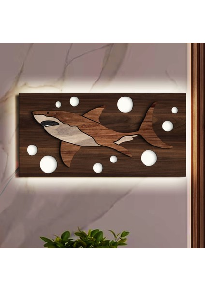 LED Işıklı Köpek Balığı Tasarımlı Ahşap Bar TABELASI(38X19CM)-1, Home Bar Tabela, Rustik Ev Dekorasyonu, Duvar Dekoru modelleri