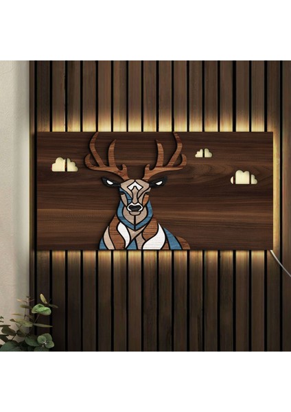 LED Işıklı Geyik Tasarımlı Ahşap Bar TABELASI(38X19CM)-1, Home Bar Tabela, Rustik Ev Dekorasyonu, Duvar Dekoru