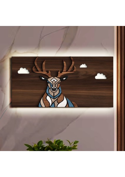 LED Işıklı Geyik Tasarımlı Ahşap Bar TABELASI(38X19CM)-1, Home Bar Tabela, Rustik Ev Dekorasyonu, Duvar Dekoru modelleri