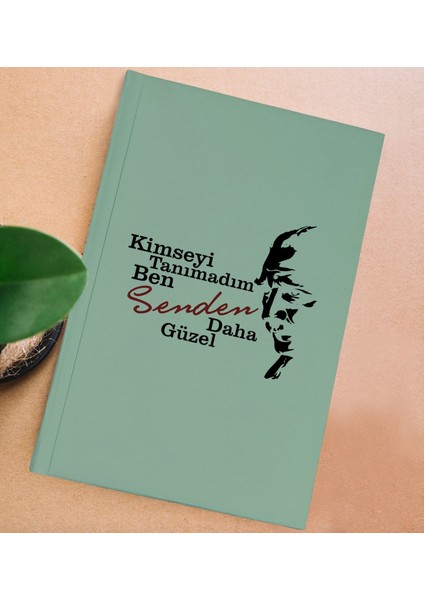 Kimseyi Tanımadım Ben Atatürk Temalı Su Yeşili Sert Kapaklı Defter ve Middle Kupa Seti-3