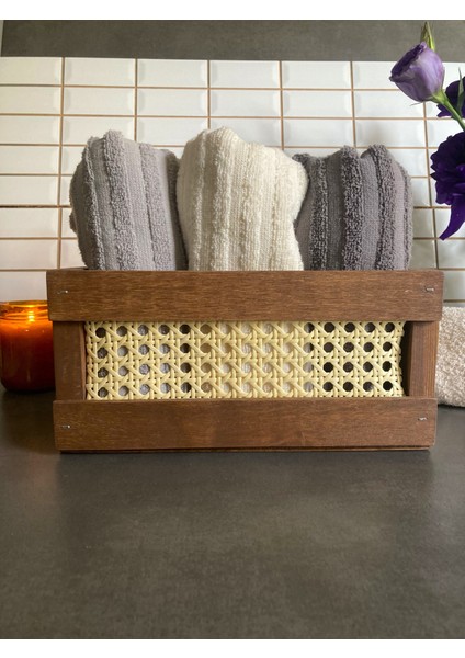 Rattan Ahşap Sepet Banyo Düzenleyici Sepet Dekoratif Sepet Modern Organizer