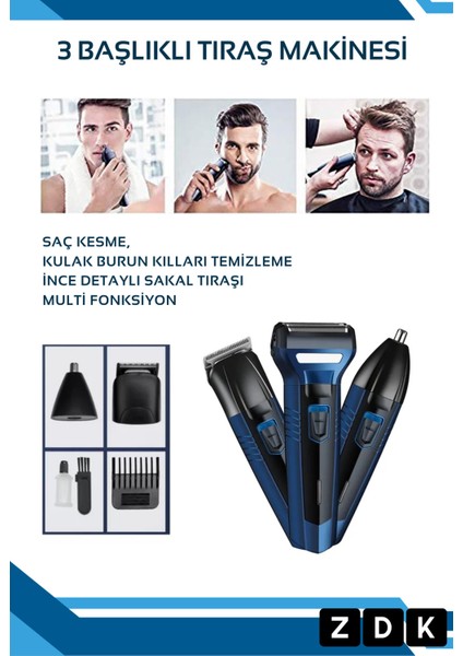 3 Başlıklı Saç Sakal Burun Kılı Alma Tıraş Makinesi Multi Fonksiyonel Tıraş