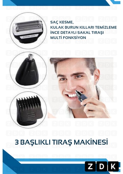 3 Başlıklı Saç Sakal Burun Kılı Alma Tıraş Makinesi Multi Fonksiyonel Tıraş