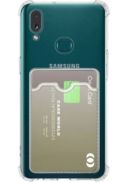 Case World Caseworld Samsung Galaxy A10S Kapak Kamera Korumalı Kartlıklı Darbe Emici Özellikli Şeffaf Silikon Kılıf