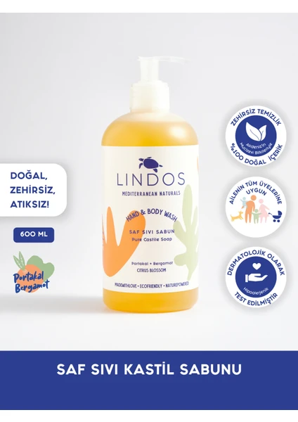 Çok Amaçlı Doğal Bitkisel Kastil Sabunu Portakal Bergamot Kokulu Antibakteriyel Banyo Sabun 0,6L