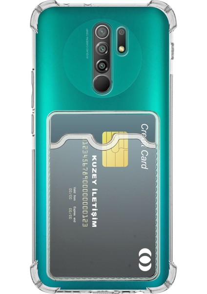 Xiaomi Redmi 9 Kapak Kamera Korumalı Kartlıklı Darbe Emici Özellikli Şeffaf Silikon Kılıf