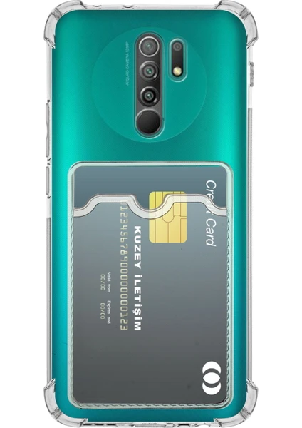 Kzy Xiaomi Redmi 9 Kapak Kamera Korumalı Kartlıklı Darbe Emici Özellikli Şeffaf Silikon Kılıf