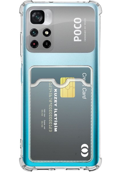 Xiaomi Poco X4 Pro Kapak Kamera Korumalı Kartlıklı Darbe Emici Özellikli Şeffaf Silikon Kılıf