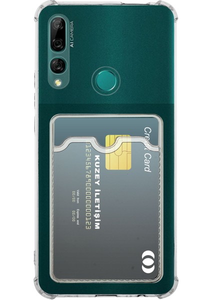 Huawei Y9 Prime 2019 Kapak Kamera Korumalı Kartlıklı Darbe Emici Özellikli Şeffaf Silikon Kılıf