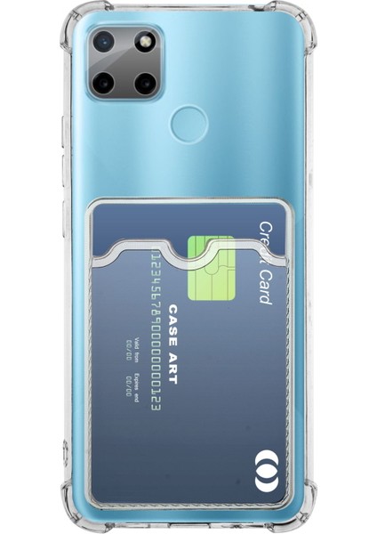 Realme C21Y Kapak Kamera Korumalı Kartlıklı Darbe Emici Özellikli Şeffaf Silikon Kılıf
