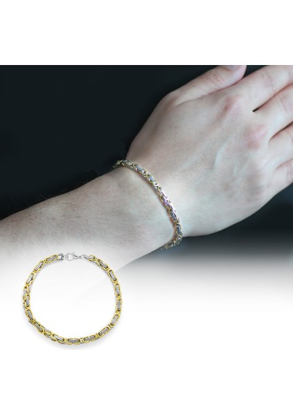 Silver-Gold Renk 917L Çelik Erkek Kral Bileklik