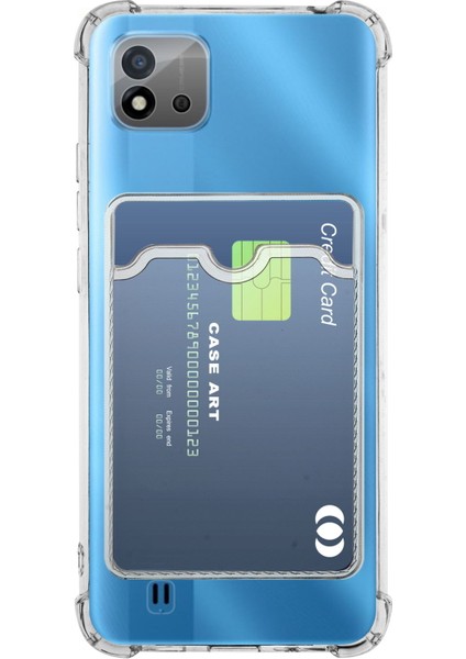 Realme C11 Kapak Kamera Korumalı Kartlıklı Darbe Emici Özellikli Şeffaf Silikon Kılıf