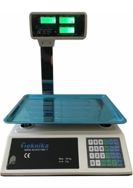 Elektronik Boynuzlu Ekranlı Terazi Bakkal Manav Market Pazarcı Tartısı (Max:40 kg 2gr Hassasiyet)
