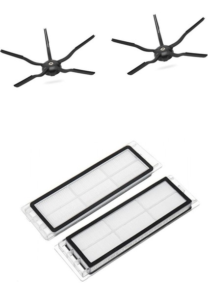 Xiaomi Roborock C10/E2/E3/E4 Yeni Nesil Hepa Filtre 5 Kollu Yan Fırça Seti - 5 Parça Siyah