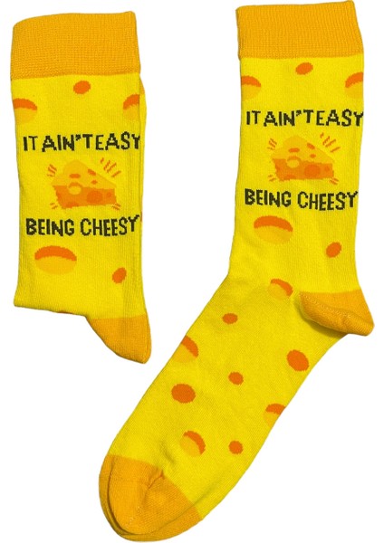 Peynir Desenli Pamuklu Unısex Soket Çorap