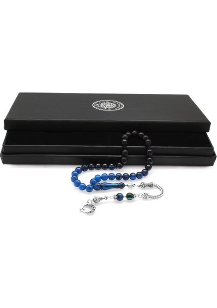 Kararmaz Metal Ayyıldız Püsküllü Küre Kesim Süzme Mavi-Siyah Sıkma Kehribar Tesbih fiyatları