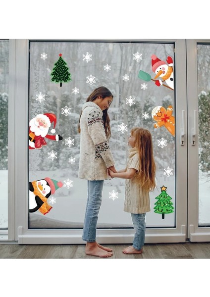 Yılbaşı Noel Baba, Penguen, Kardan Adam, Kurabiye Adam Cam, Duvar, Kapı Sticker